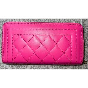 Quilted Hot Pink Faux Leather Wallet With Wrist Strap
